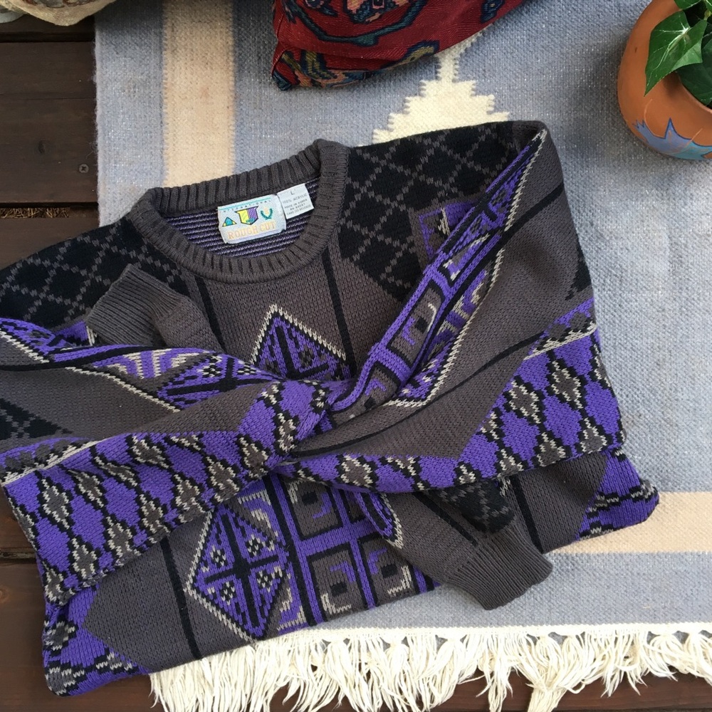 Vintage 90s Oversize Geometric Knit Sweater